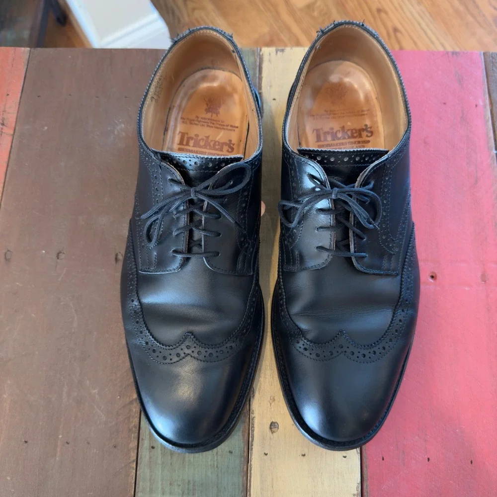 Trickers Whitman Black Leather Wingtip Brogue Derby Shoes Mens 10.5 Made in‎ UK